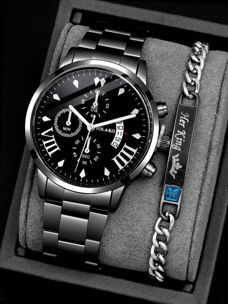 Elite Men's Chronograph & Automatic Watch Sets: Skeleton Dials, Steel Bracelets, and Coordinated Jew