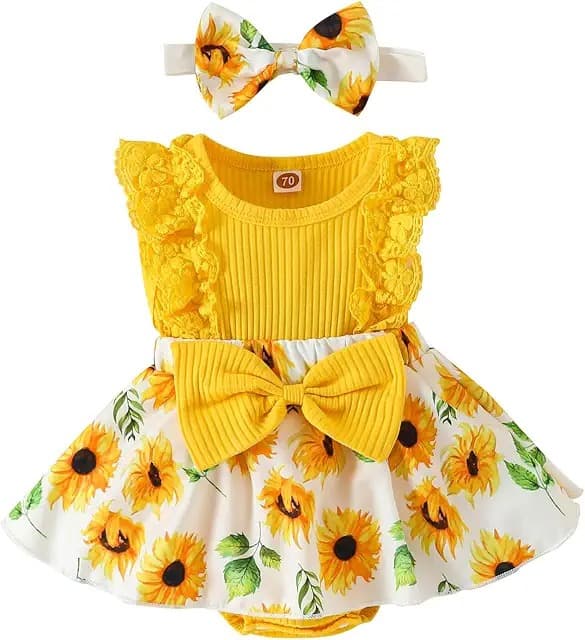 Blue Daisy Dress with Big Bow and Hat